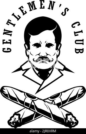 Gentlemens Club. Gentleman mit gekreuzten Zigarren. Designelement für Etikett, Schild. Vektorgrafik Stock Vektor