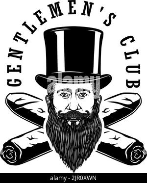 Gentlemens Club. Gentleman mit gekreuzten Zigarren. Designelement für Etikett, Schild. Vektorgrafik Stock Vektor