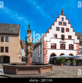 Der Fischbrunnen am Minsterplatz ist der älteste und prächtigsten Brunnen der Stadt Freiburg. Baden Württemberg, Deutschland, Europ Stockfoto