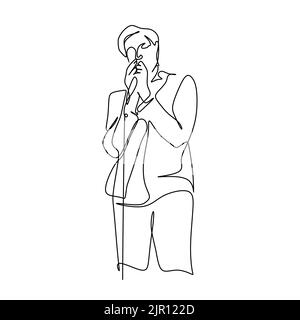 Kontinuierliche einzeilige Zeichnung eines männlichen Sängers, der ein Lied Vektor-Illustration des Musiker Künstler Performance-Konzept Stock Vektor