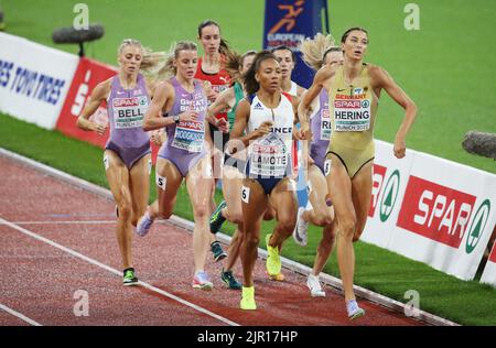 Alexandra Bell, Keely Hodgkinson aus Großbritannien, Renelle Lamote aus Frankreich, Christina Hering aus Deutschland während der Leichtathletik, Frauen 800m bei den Europameisterschaften München 2022 am 20. August 2022 in München, Deutschland - Foto: Laurent Lairys/DPPI/LiveMedia Stockfoto