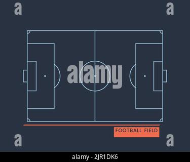 Fußballfeld-Schema auf dunklem Hintergrund. Fußballplatz. Flache Vektorgrafik Stock Vektor