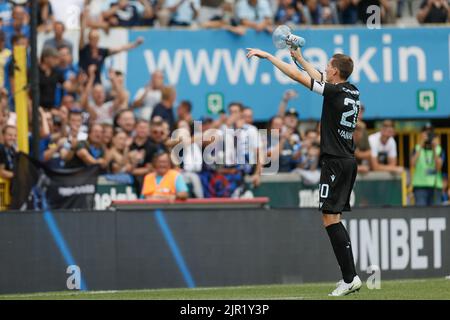 Brügge, Belgien, 21. August 2022, Hans Vanaken des Clubs feiert am Sonntag, den 21. August 2022 in Brügge ein Fußballspiel zwischen dem Club Brügge und dem KV Kortrijk, am 5. Tag der ersten Liga der „Jupiler Pro League“ 2022-2023 in der belgischen Meisterschaft. BELGA FOTO BRUNO FAHY Stockfoto