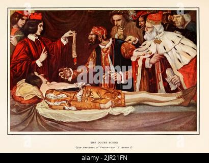 The Court Scene (The Merchant of Venice Act IV Scene 1) aus dem Buch "Tales from Shakespeare" von William Shakespeare Herausgegeben von Charles and Mary Lamb illustriert von Norman M. Price Verlag New York : Scribner ; London : T.C. UND E.C. Jack im Jahr 1915 Stockfoto