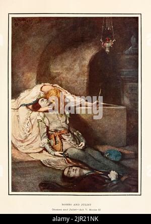 ROMEO UND JULIA (Romeo und Julia Act V. Scene 3) aus dem Buch "Tales from Shakespeare" von William Shakespeare Herausgegeben von Charles and Mary Lamb illustriert von Norman M. Price Verlag New York : Scribner ; London : T.C. UND E.C. Jack im Jahr 1915 Stockfoto