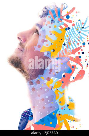 Digitale Grafiken kombiniert mit einem Porträt Stockfoto