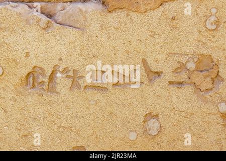 Egypte, Saqqara bei Kairo, New Kingdom Grab von Horemheb, Graffito auf dem zweiten Pylon : der Bildhauer Pendua. Stockfoto