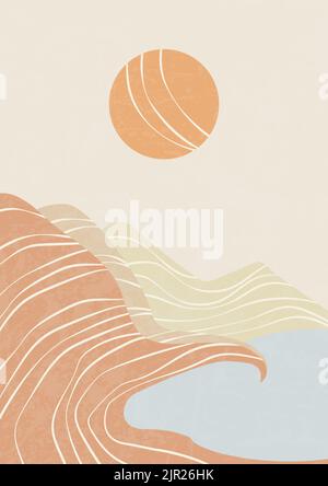 Poster zur Illustration von Strand- und Berglandschaft Stock Vektor