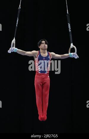 20. August 2022: Asher Hong (Cypress Academy) tritt im Senior Men's Finale bei der U.S. Gymnastics Championship 2022 an. Die Veranstaltung findet in der Amalie Arena in Tampa, FL, statt. Melissa J. Perenson/CSM Stockfoto