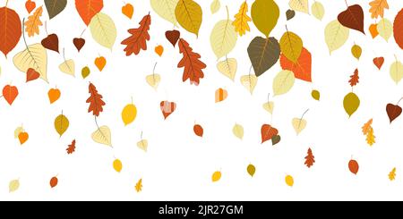 Nahtloses Muster Helles buntes Herbstlaub. Grafisches Design Herbst-Symbol. Rot orange gelb trocken Ahorn, Eiche, Birke, Espe, Berg Esche Blätter. Au Stock Vektor