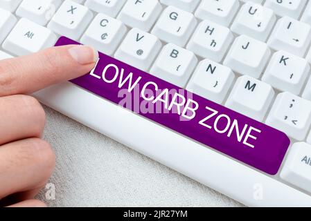 Text mit Inspiration Low Carb Zone. Internet-Konzept gesunde Ernährung zum Abnehmen Essen mehr Proteine zuckerfrei -48918 Stockfoto