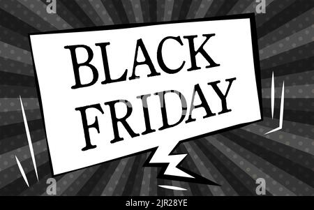 Black Friday Hintergründe, Black Sunburst und American Comic Style Ballons Stock Vektor