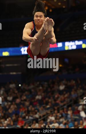 20. August 2022: Asher Hong (Cypress Academy) tritt im Senior Men's Finale bei der U.S. Gymnastics Championship 2022 an. Die Veranstaltung findet in der Amalie Arena in Tampa, FL, statt. Melissa J. Perenson/CSM Stockfoto