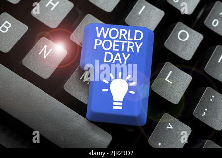 Handschrift Text Welttag der Poesie. Wort geschrieben auf Weltweiten Literatur Feier Bücher lesen Zeit -49002 Stockfoto