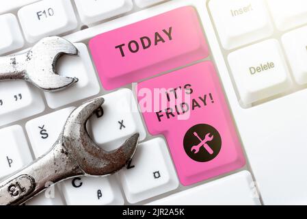 Schreiben mit Text Es ist Freitag. Wort für den letzten Tag der Arbeitswoche vor Samstag oder am Wochenende -48631 Stockfoto