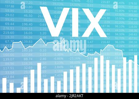 Volatilität VIX-Index-Diagramm auf blauem Finanzhintergrund mit Spalten, Linie, Zahlen. 3D Rendern Stock Vektor