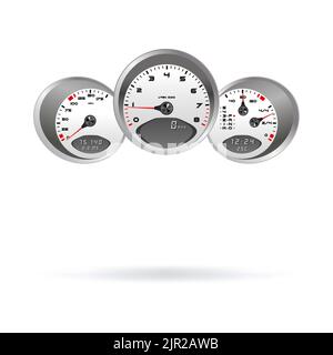 Vektordarstellung, Armaturenbrett-Tachometer, Lenkrad realistisches 3D-Symbol Stock Vektor