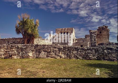 Tempel der Fresken im Komplex der Ruinen Von Tulum Stockfoto