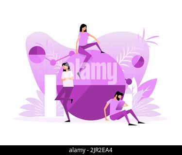 Datenanalyse Konzept Menschen. 3D Vektorsymbol. Finanzprüfung. Diagrammkonzept Stock Vektor