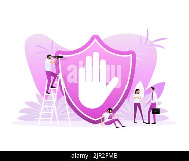 Rote Stoppschilder. Hand, Rechteck, Marke. Flache Schriftzeichen. Stop-Symbole in Kreisen, Warnung, gefährlich Stock Vektor