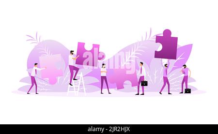 Hände setzen Puzzle-Stücke. Teamwork-Konzept. Vektorgrafik. Stock Vektor