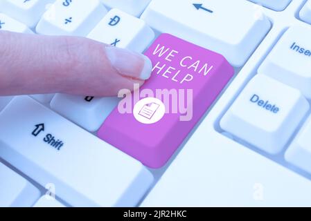 Konzeptionelle Bildunterschrift Wir können helfen. Wort für Lassen Sie uns Sie unterstützen Geben Sie Ratschläge Hilfe Service-Lösungen -48648 Stockfoto