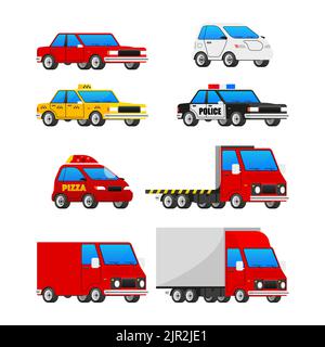 Sammlung Auto für Web-Design. Transport von Stadtautos, Stadtautos und Fahrzeugen. Stock Vektor