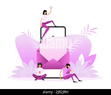 Flache Illustration mit Umschlag Menschen für Banner-Design. Vektorgrafik Stock Vektor