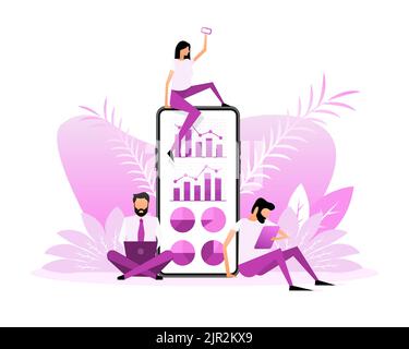 Datenanalyse Konzept Menschen. 3D Vektorsymbol. Finanzprüfung. Diagrammkonzept Stock Vektor