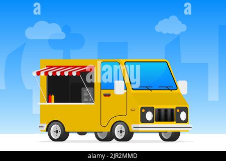 Food Bus im Retro-Stil. Street Food Truck. Vektorgrafik. Stock Vektor