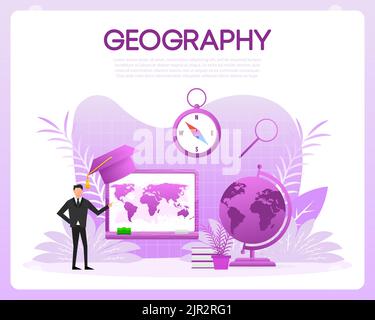 Geografie-Unterricht. Geschichtsschulfach. Vektorgrafik. Stock Vektor