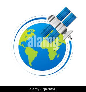 Künstliche Satelliten gps. Kommunikation, Navigationskonzept. Vektorgrafik. Stock Vektor