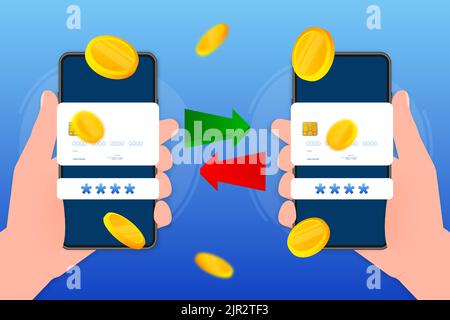 Geld senden. Verdienen Sie online Geld. Online-Banking im Internet. Vektorgrafik. Stock Vektor