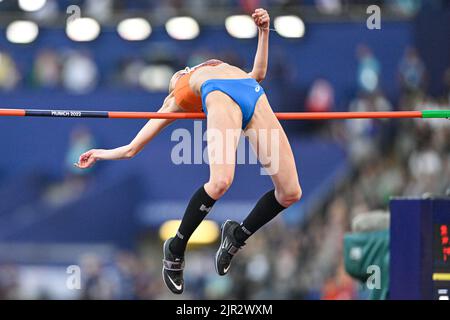 MÜNCHEN, DEUTSCHLAND - 21. AUGUST: Britt Weerman aus den Niederlanden startet am 21. August 2022 im Frauenhochsprung bei den Europameisterschaften München 2022 im Olympiastadion in München (Foto: Andy Astfalck/BSR Agency) NOCNSF Stockfoto