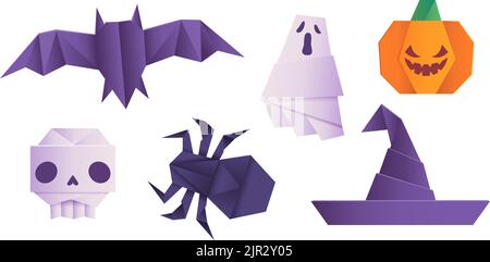 Halloween Origami. Monster Kürbis Papier geometrische abstrakte Dekoration für oktober Danksagefeier, 3D Papiere Ausschnitt Fledermaus hängende Vorlage, Vektor-Illustration. Halloween Origami Monster beängstigend Stock Vektor