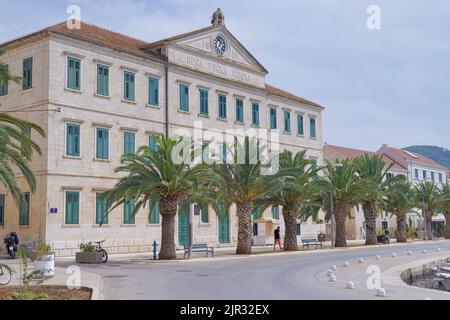 Stadtzentrum der Vela Luka auf der Insel Korcula Stockfoto