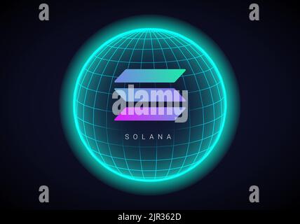 Münzsymbol mit Solana-Logo. Isoliertes vektorsymbol für kryptowährung-Token von solana. Sol Blockchain Crypto Bank. Stock Vektor