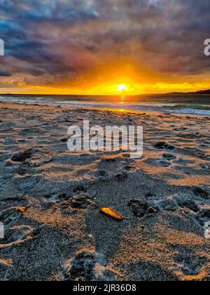 Sonnenuntergang am West Beach, Berneray, Äußere Hebriden Stockfoto