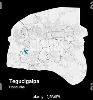 Tegucigalpa Vektorkarte. Detaillierte Karte des Verwaltungsgebiets der Stadt Tegucigalpa. Stadtbild-Panorama. Lizenzfreie Vektorgrafik. Straßenkarte mit hoch Stock Vektor