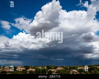 Während einer aktiven Sommermonsunsaison bauen sich in der Wüste von Arizona Sturmwolken auf, die dem ausgetrocknete Klima dringend benötigten Schatten und Regen bringen Stockfoto