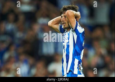 San Sebastian, Spanien. Am 21. August 2022 spielte David Silva von Real Sociedad während des La Liga-Spiels zwischen Real Sociedad und dem FC Barcelona am 21. August 2022 im Real Arena Stadium in San Sebastian, Spanien. (Foto von Cesar Ortiz / PRESSIN) Stockfoto