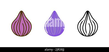 Abb. Cartoon Vektor Obst Symbol Illustration. Fig Frucht lila flache Linie Symbol gesetzt Stock Vektor