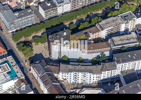 Luftaufnahme, Fenstersanierung ummanteltes Bert-Brecht-Haus mit kommunalen Volkshochschulen in der Paul-Reusch-Straße, Innenstadt, Oberhausen, Ruh Stockfoto