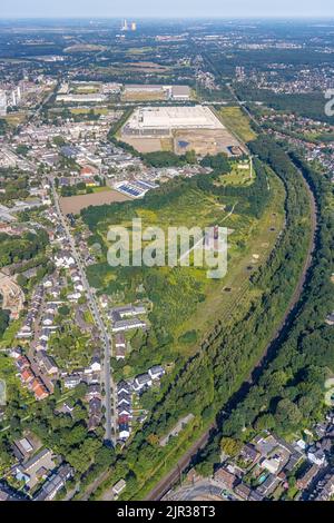 Luftaufnahme, Kolonie Sterkrade mit historischem Windturm, Zentrallager Edeka und SEGRO Logistics Park im Stadtteil Schwarze Heide in Oberha Stockfoto