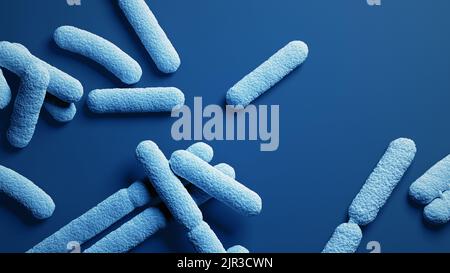 Bakterien. Bakterium. Blaue Farbe. Prokaryotische Mikroorganismen. 3D Abbildung. Stockfoto