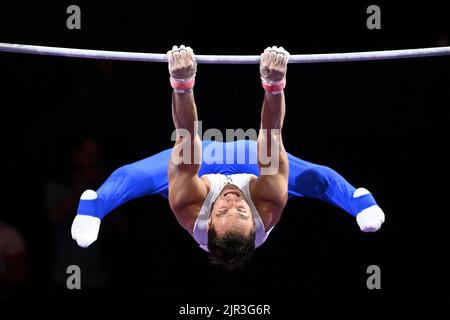 Paul Degouy (Frankreich). Europameisterschaften München 2022: Kunstturnen, Männer-Horizontalbarren-Finale Stockfoto