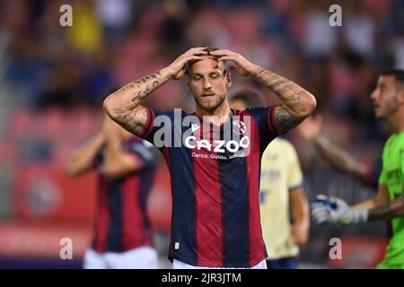 Marko Arnautovic (Bologna) während des italienischen "Serie A"-Spiels zwischen Bologna 1-1 Hellas Verona im Renato Dall Ara Stadium am 21. August 2022 in Bologna, Italien. Quelle: Maurizio Borsari/AFLO/Alamy Live News Stockfoto