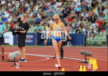 21,8.2022, München, Olympiastadion, Europameisterschaft München 2022: Leichtathletik, Yuliya Levchenko (Ukraine) beim Frauen-Hochsprung-Finale (Sven Beyrich/SPP-JP) Quelle: SPP Sport Pressefoto. /Alamy Live News Stockfoto
