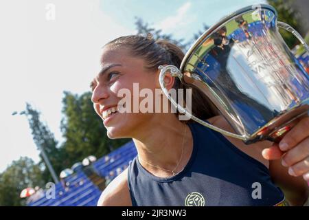 VANCOUVER, BC - 21. AUGUST: Final Match Womens Valentini Grammatikopoulou(GRE) Def Lucia Bronzetti (ITA)am 9. Tag des 2022. Odlum Brown VanOpen im Hollyburn Country Club am 21. August 2022 in West Vancouver, British Columbia, Kanada.(Foto von Clelio Tomaz/Pximages Stockfoto