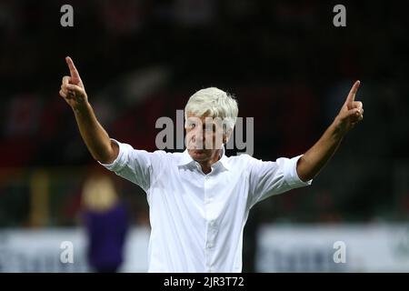 Bergamo , Italia - 21/08/2022, Foto Spada/LaPresse 21 Agosto 2022 - Bergamo , Italia - Sport, calcio - Atalanta vs Milan - Campionato italiano di calcio Serie A Tim 2022/2023 - Stadio Gewiss . Nella foto: Gian Piero Gasperini (Atalanta BC); 21. August 2022 Bergamo , Italien - Sport, calcio - Atalanta vs Milan - Italienische Serie A Fußballmeisterschaft 2022/2023 - Gewiss Stadium . Im Bild: Gian Piero Gasperini (Atalanta BC); Stockfoto